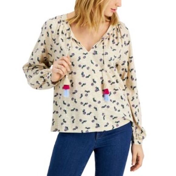 CHARTER CLUB  Floral Print Split-Neck  Blouse - L - Picture 1 of 5